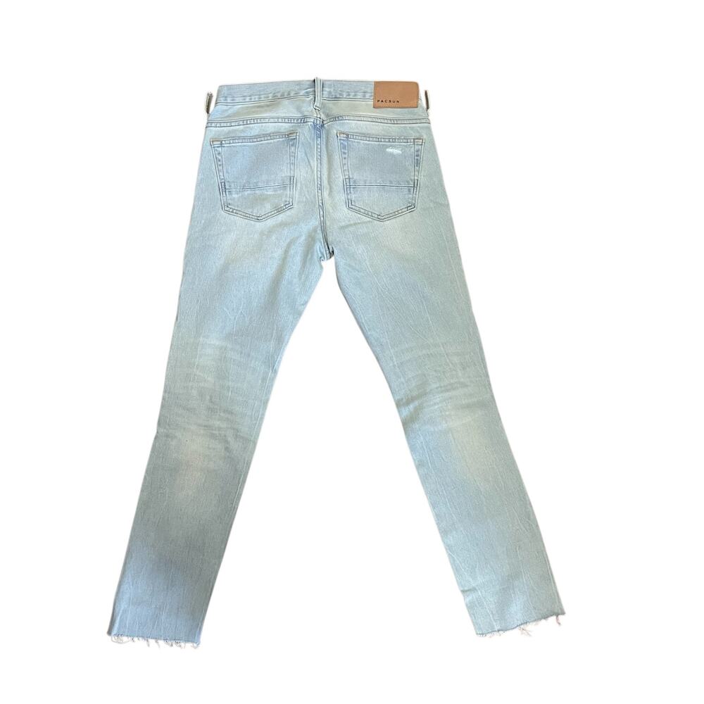 Pacsun Jeans Mens Size 28x30 Stacked Skinny Ripped cut Belt Loops Raw Hem - Picture 2 of 5